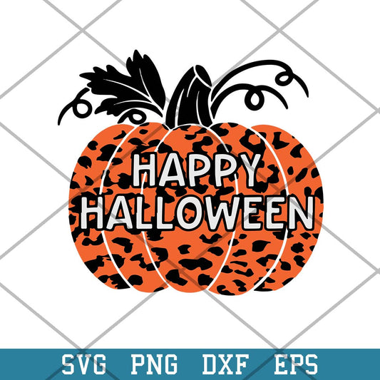 Happy Halloween Leopard Print Pumpkin Svg, Halloween Svg-Svgfilesforcricut