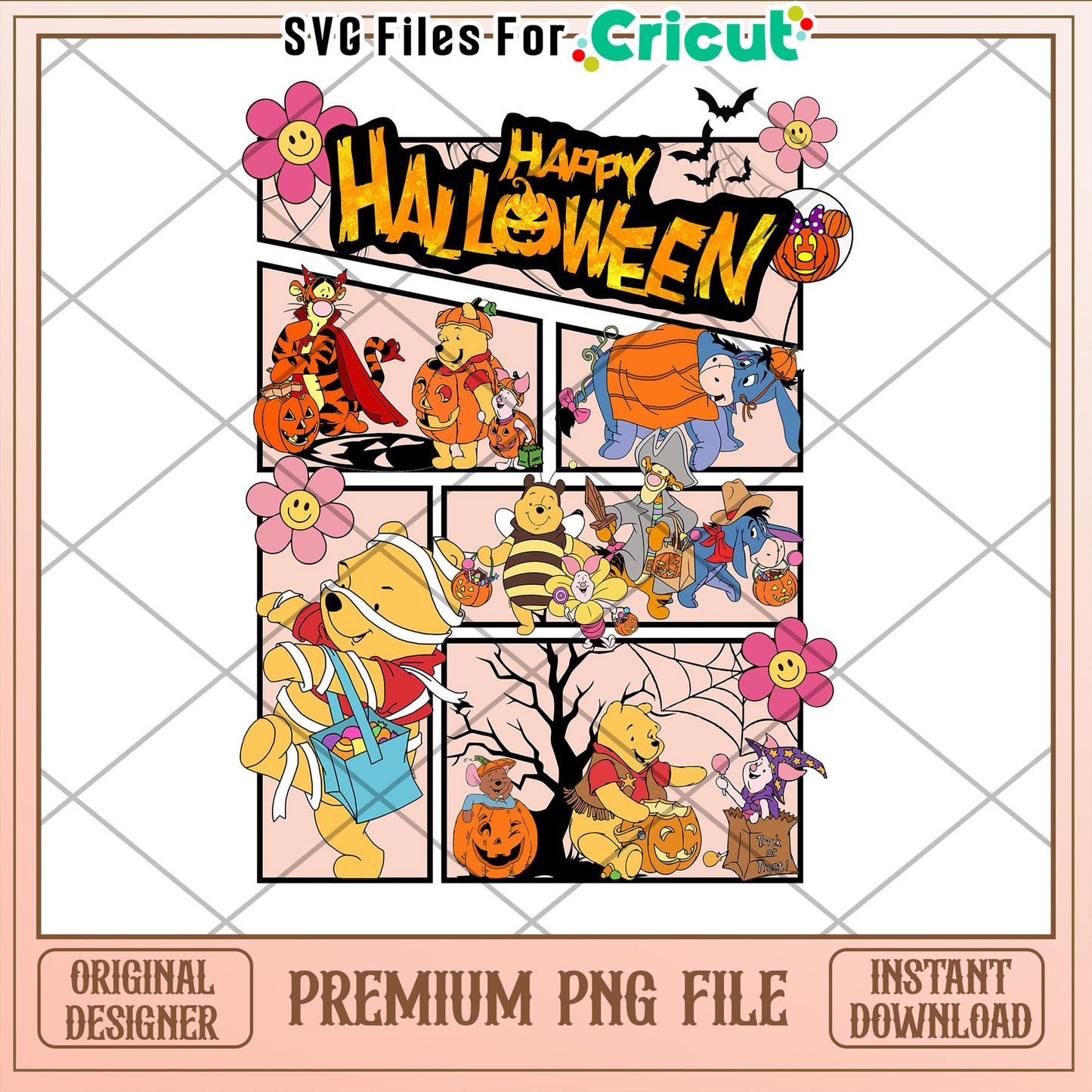 Happy Halloween PNG File for Cricut Cute Animal Characters Design