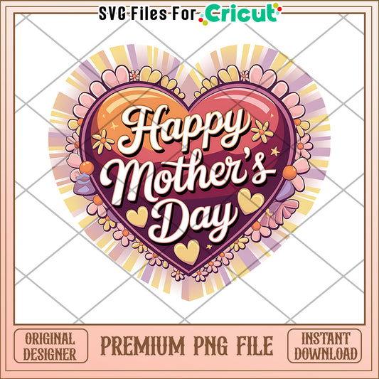 Happy Mothers Day PNG Floral Heart Design