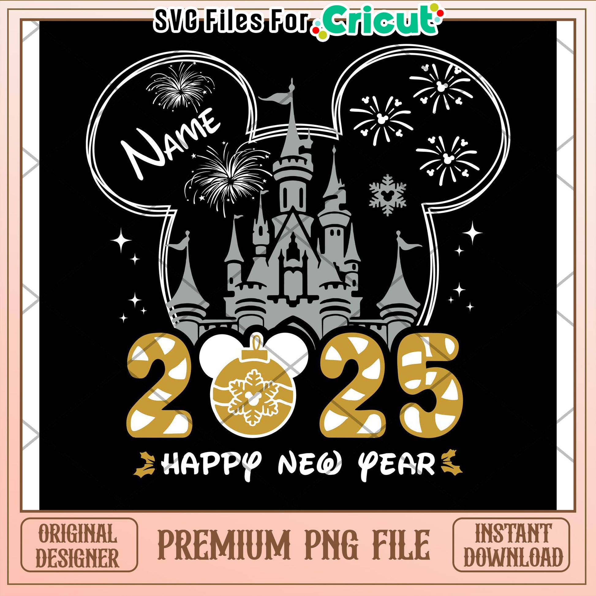 Happy New Year 2025 Disney Castle Personalized PNG File Download