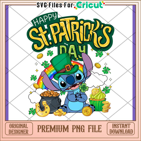 Happy St Patrick's Day PNG Design with Cute Stitch