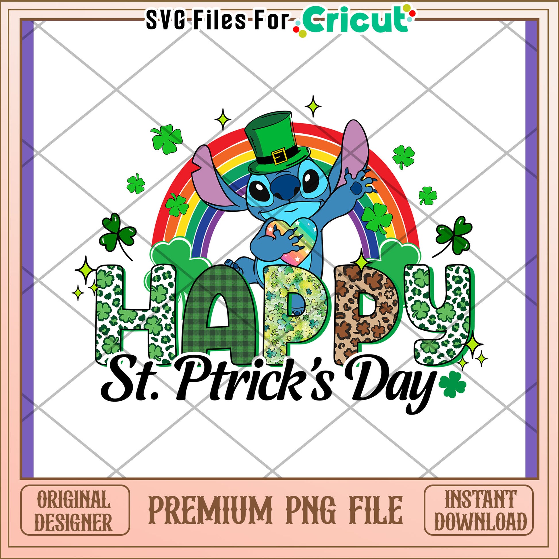 Happy St Patricks Day PNG Design with Stitch Character