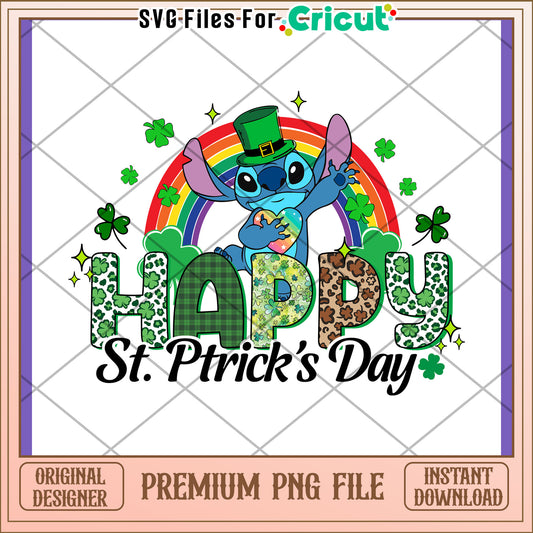Happy St Patricks Day PNG Design with Stitch Character