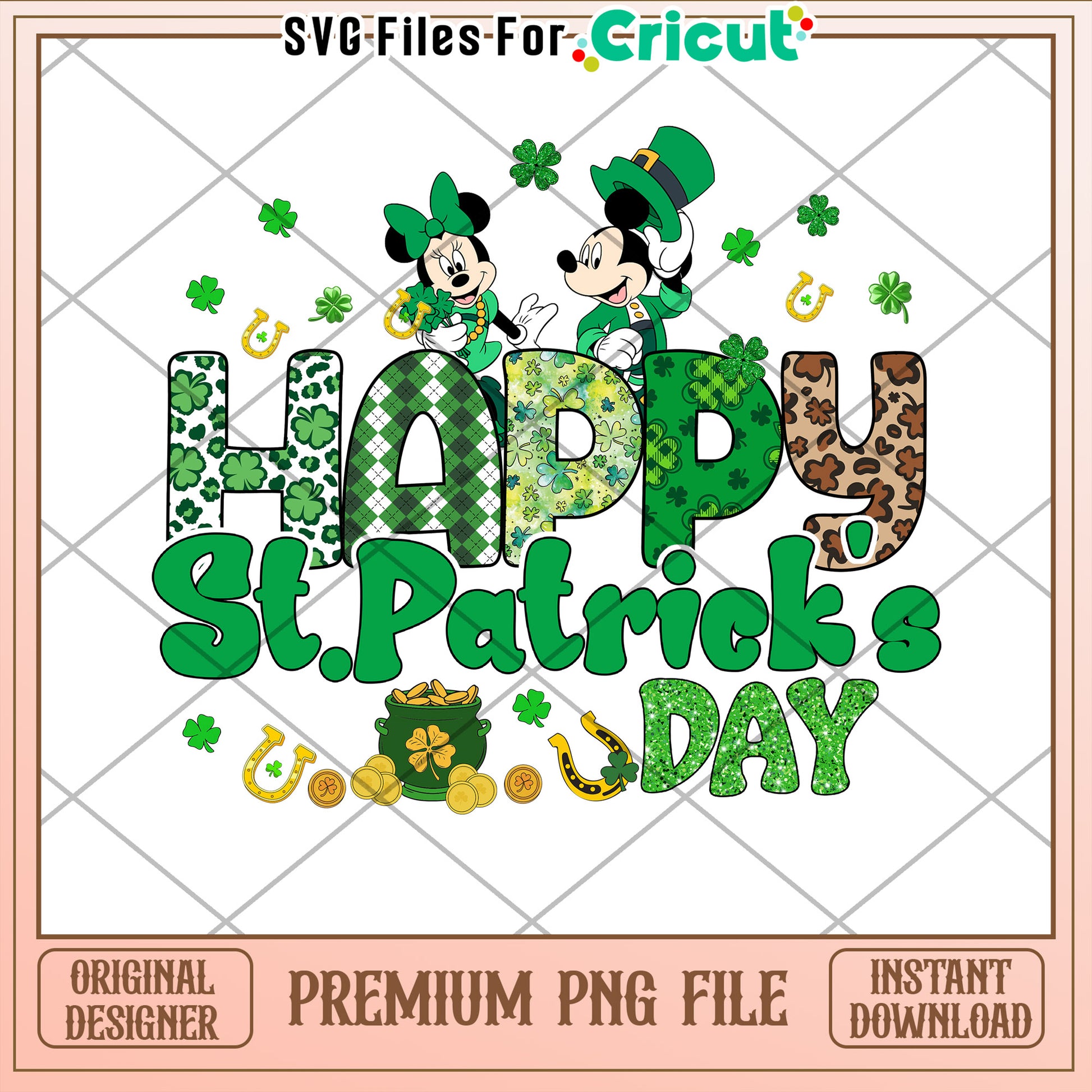 Happy St Patricks Day PNG Minnie Mickey