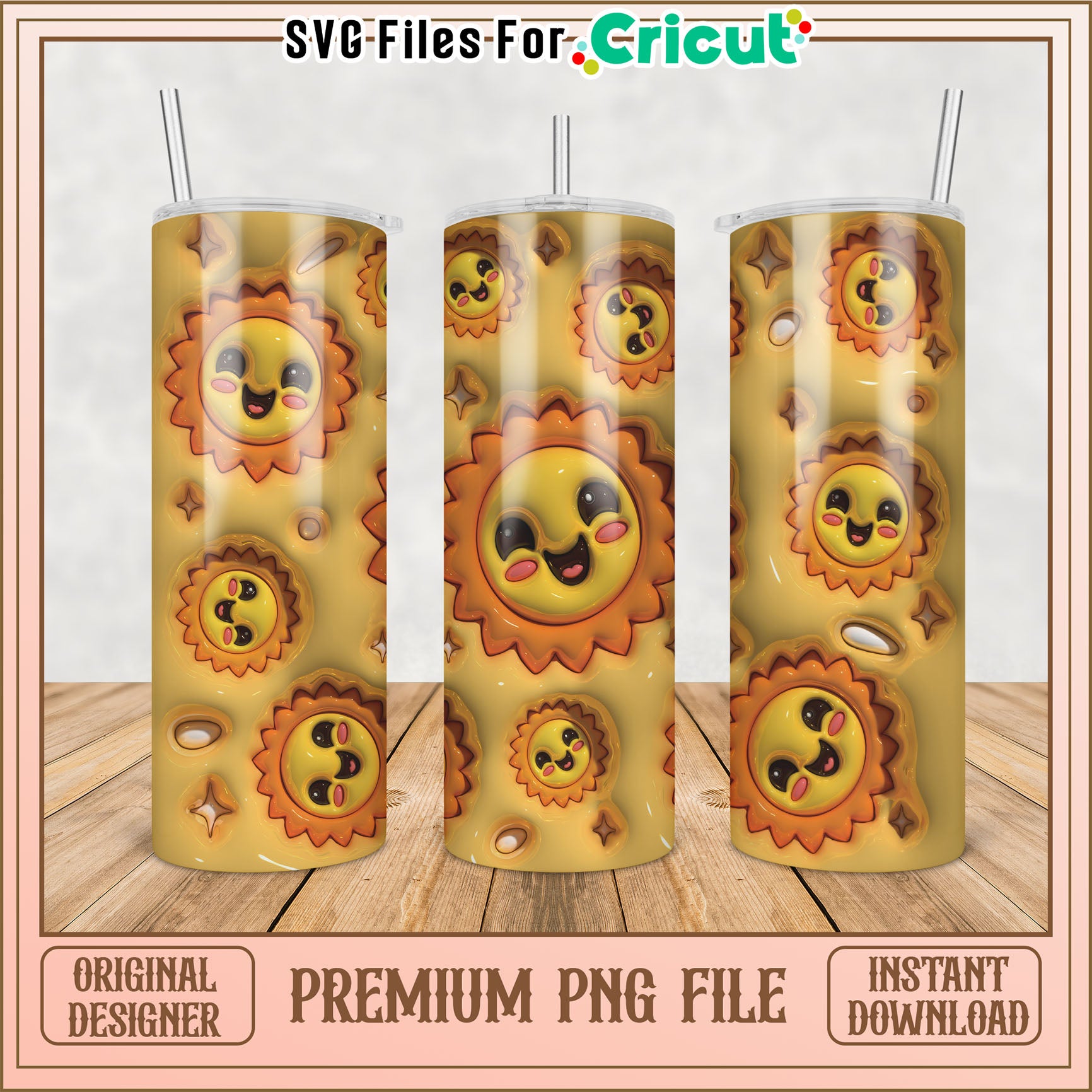 Happy Sun Tumbler PNG Design - Instant Download