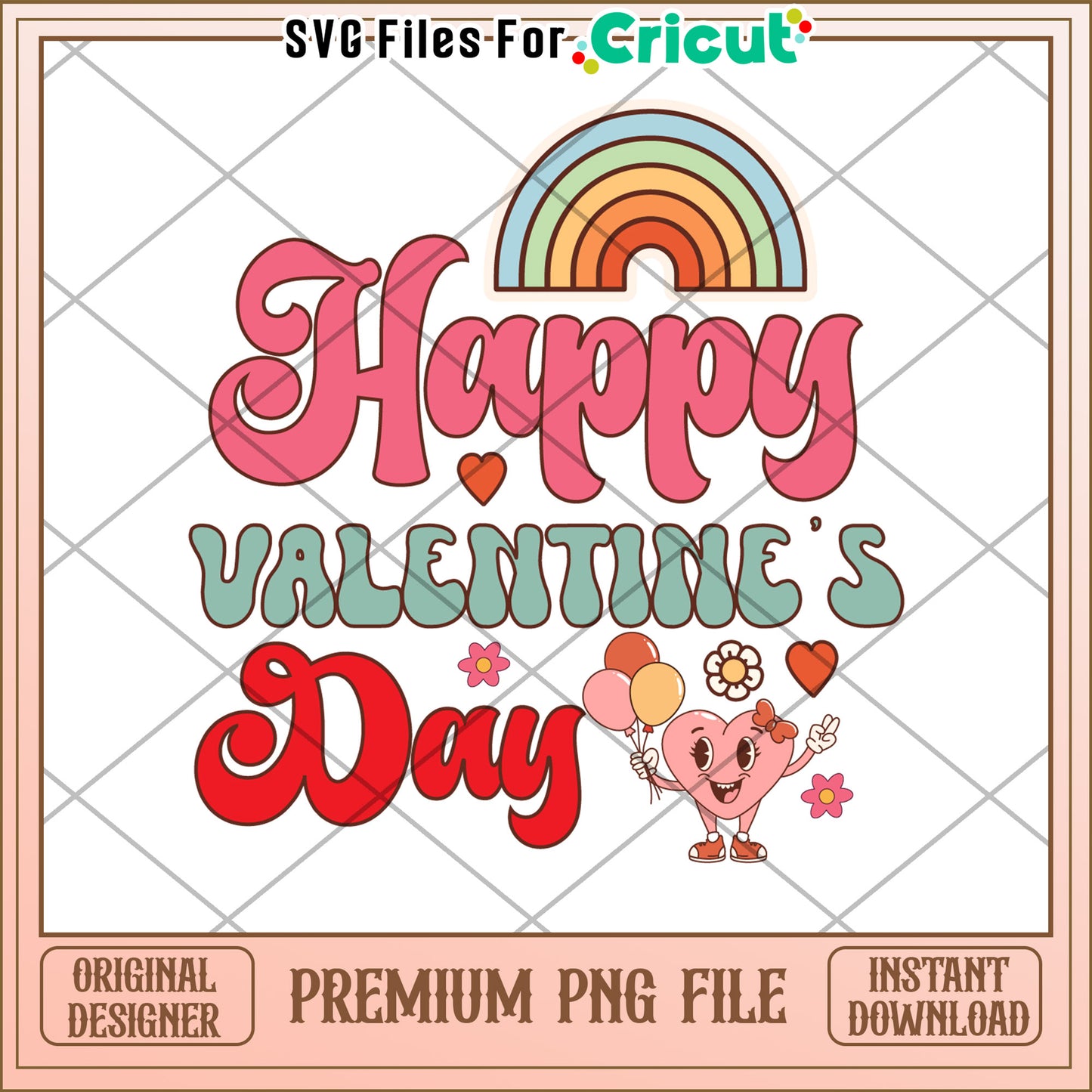 Happy Valentines Day PNG Retro Design