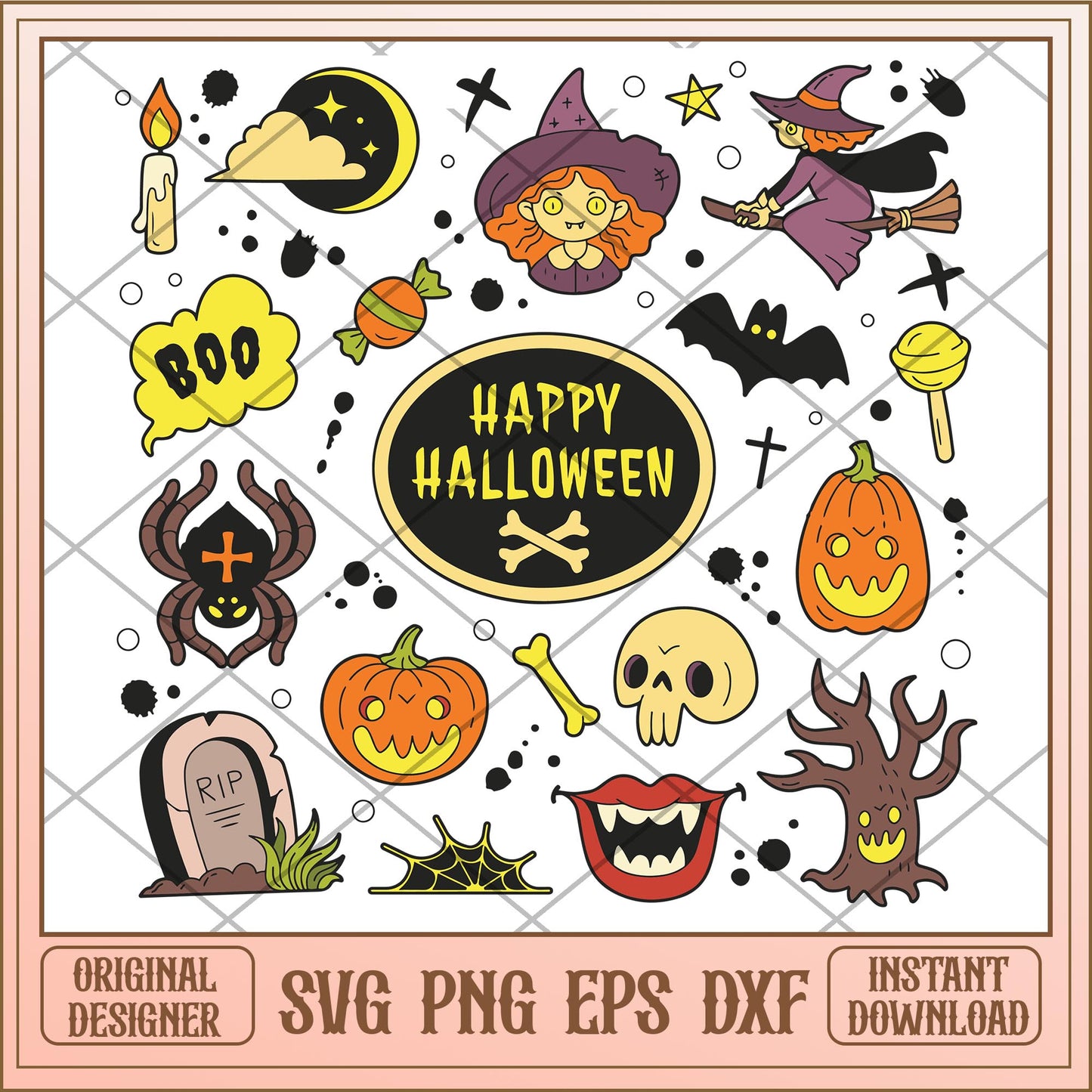 Happy Halloween patches collection svg, halloween characters svg, digital download