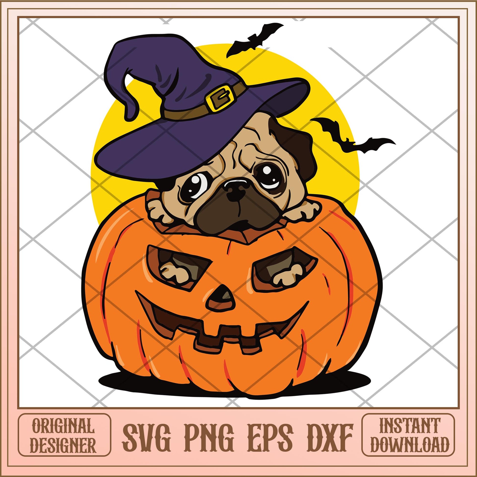 Happy halloween Dog pug pumpkin  svg, halloween characters svg, digital download