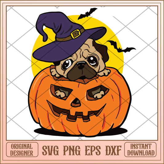Happy halloween Dog pug pumpkin  svg, halloween characters svg, digital download