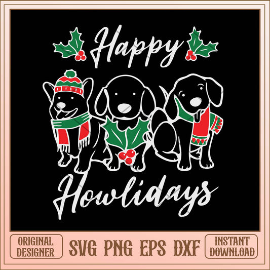 Happy holidays dogs svg, Christmas happy howlidays svg bundle