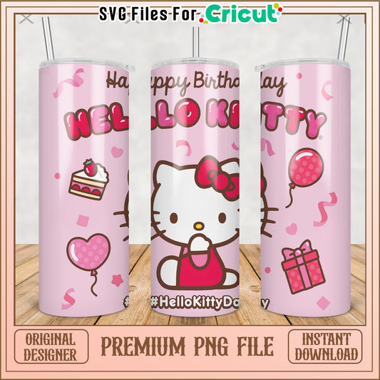 Happy birthday hello kitty tumbler png, cute cartoon png, hello kitty​ png