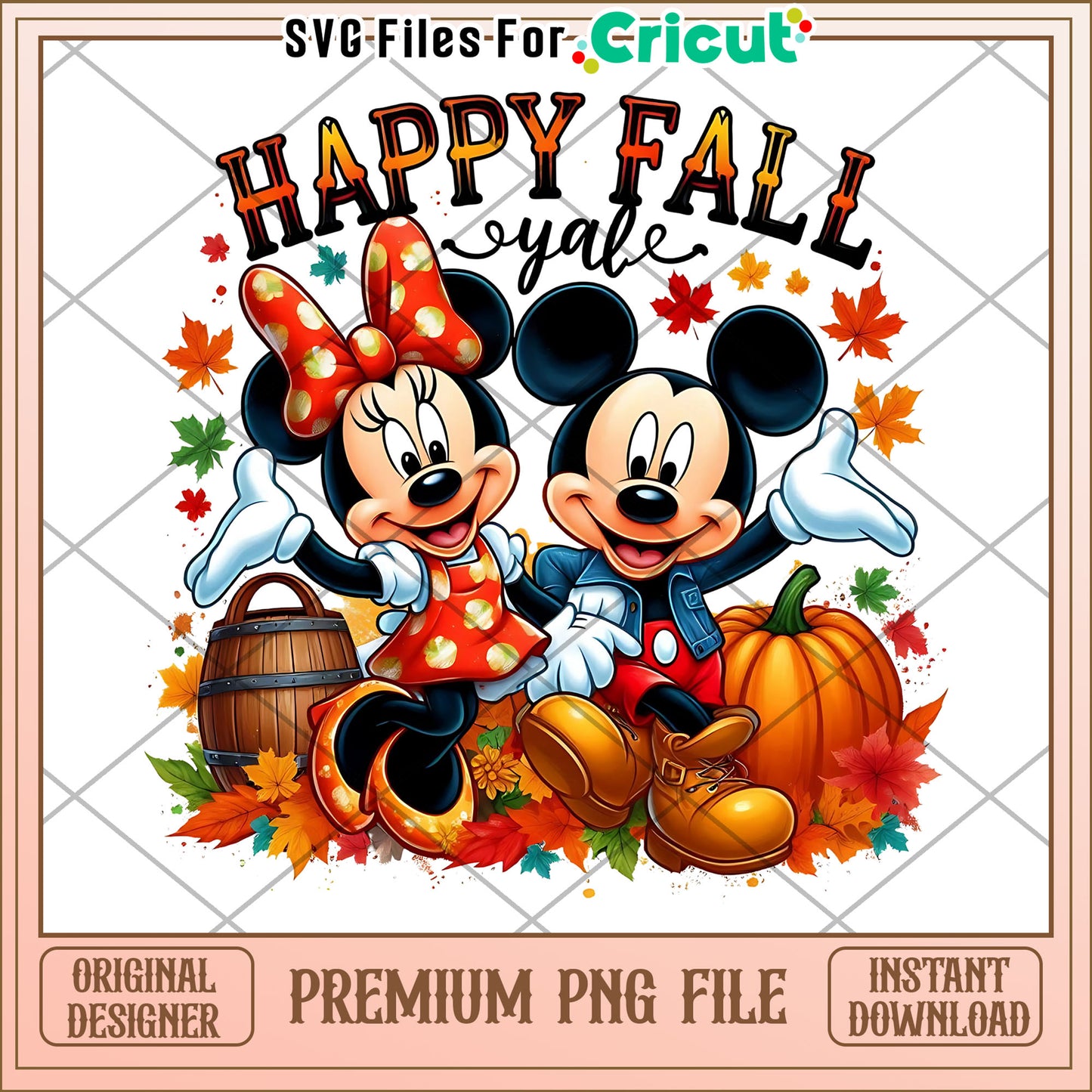 Happy fall design png, autumn cartoon png, mickey mouse png