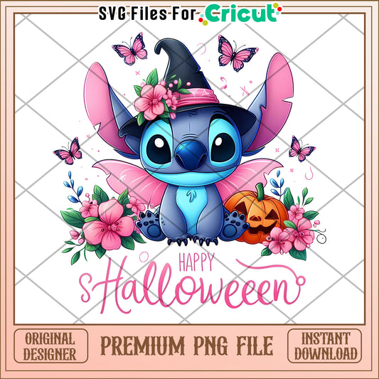 Happy halloween cute stitch png, spirit halloween png, funny stitch png