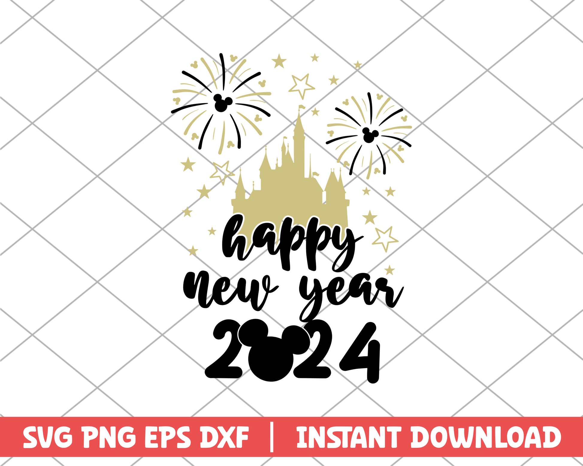 Happy new year black disney svg