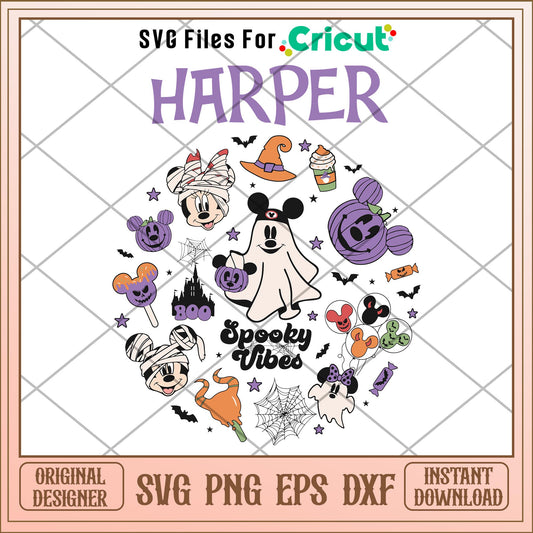 Harper Mouse halloween spooky vibes svg, Disney characters svg, Digital Download