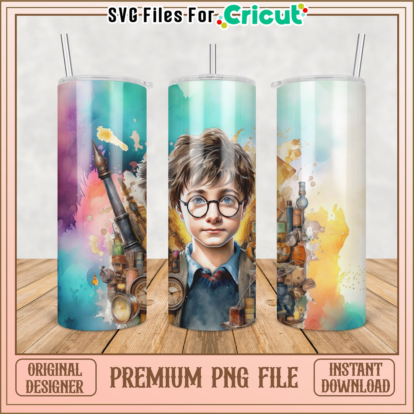 Harry Potter Watercolor PNG Tumbler Design