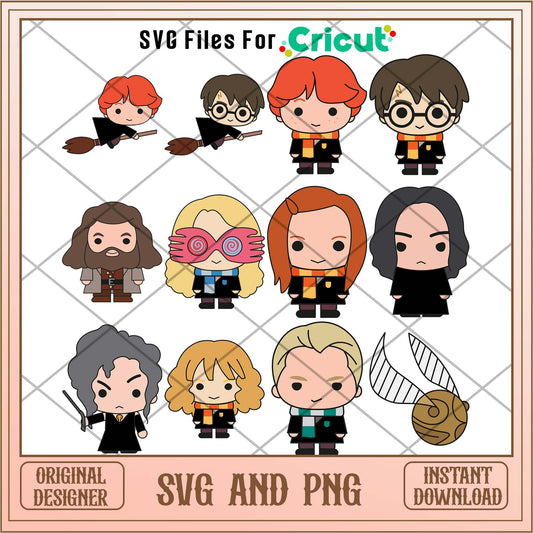 Harry Potter chibi heads svg bundle, Hogwarts characters svg - Svgfileforcricut