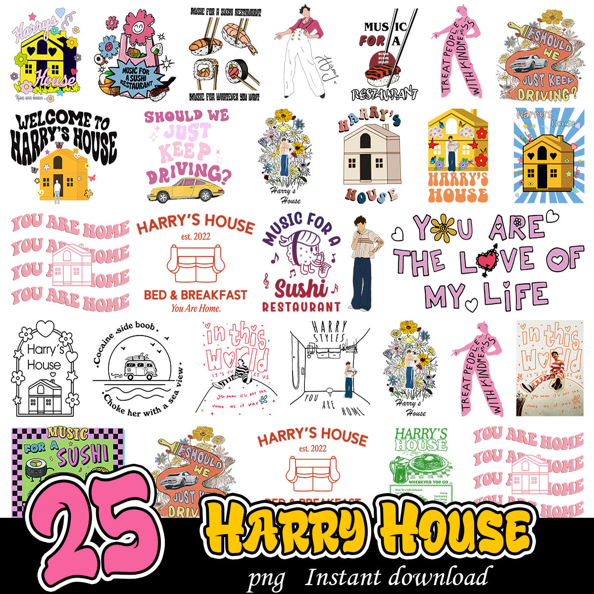 Harry House Bundle Png, Harry Styles art png bundle