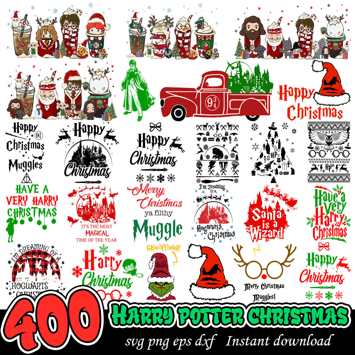 Harry Potter Christmas svg bundle, Christmas art svg bundle