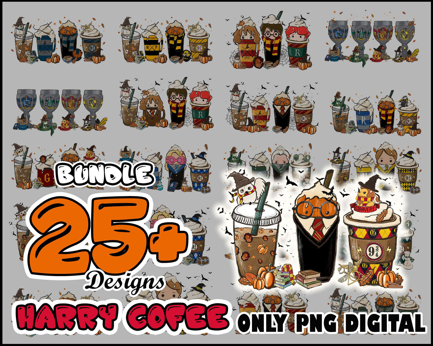 Harry potter coffee cup halloween bundle png, harry potter coffee tumbler​​​ png