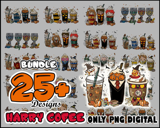 Harry potter coffee cup halloween bundle png, harry potter coffee tumbler​​​ png