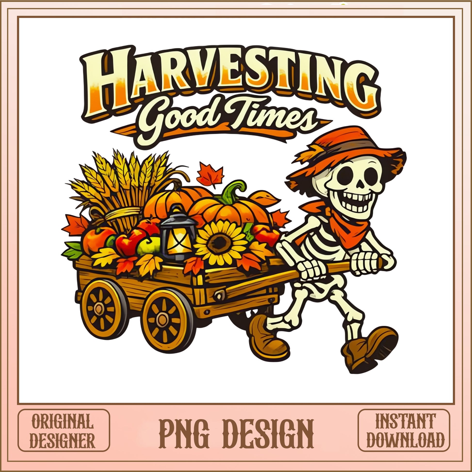 Harvesting Good Times Skeleton PNG, Fall Autumn PNG, Halloween PNG