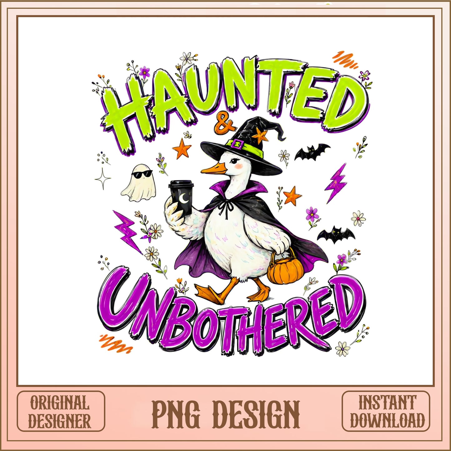 Haunted And Unbothered Duck PNG, Halloween Duck PNG, Witch Duck PNG