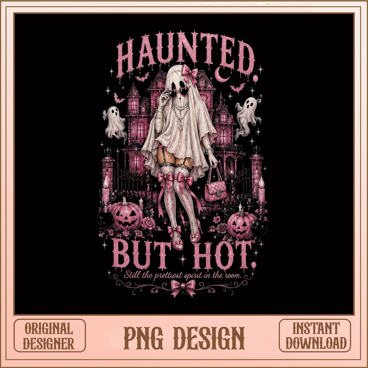 Haunted But Hot Ghost Girl PNG, Pink Halloween PNG, Spooky PNG