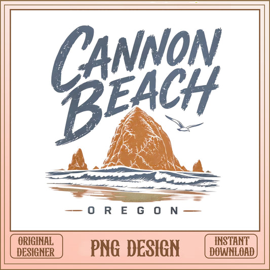 Haystack Rock Oregon PNG, Cannon Beach Retro Design, Oregon Coast PNG