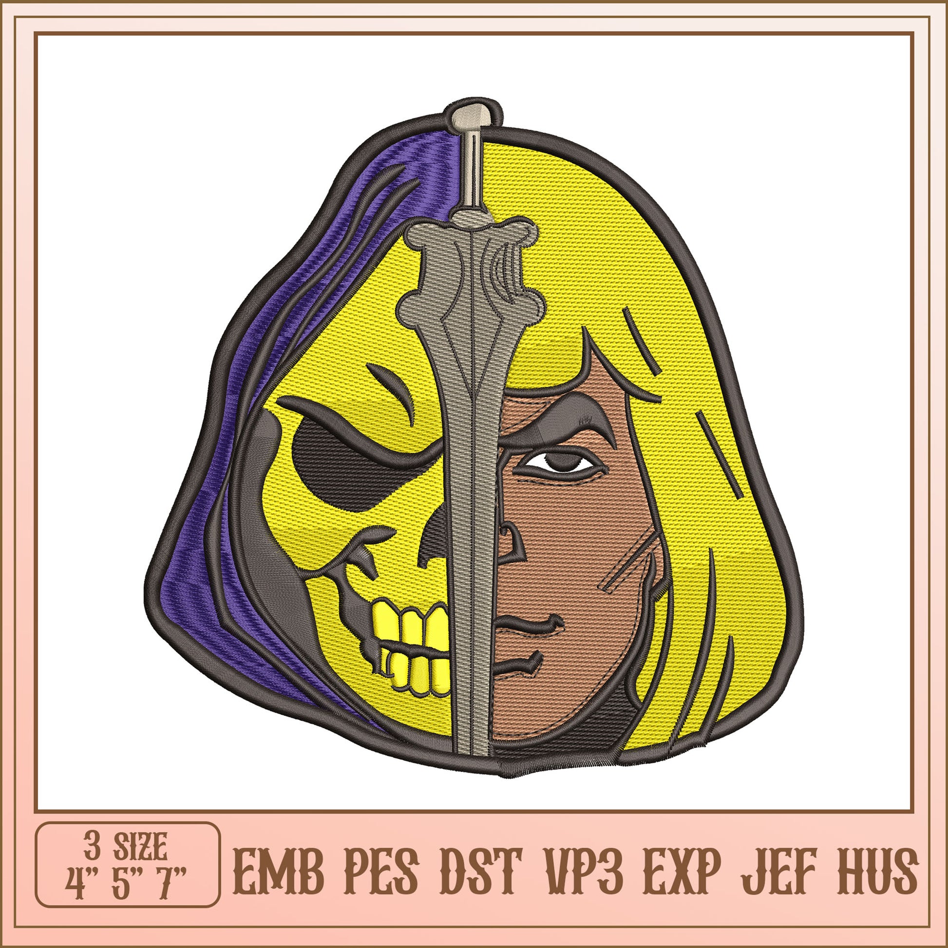 He-Man Skull Embroidery Design