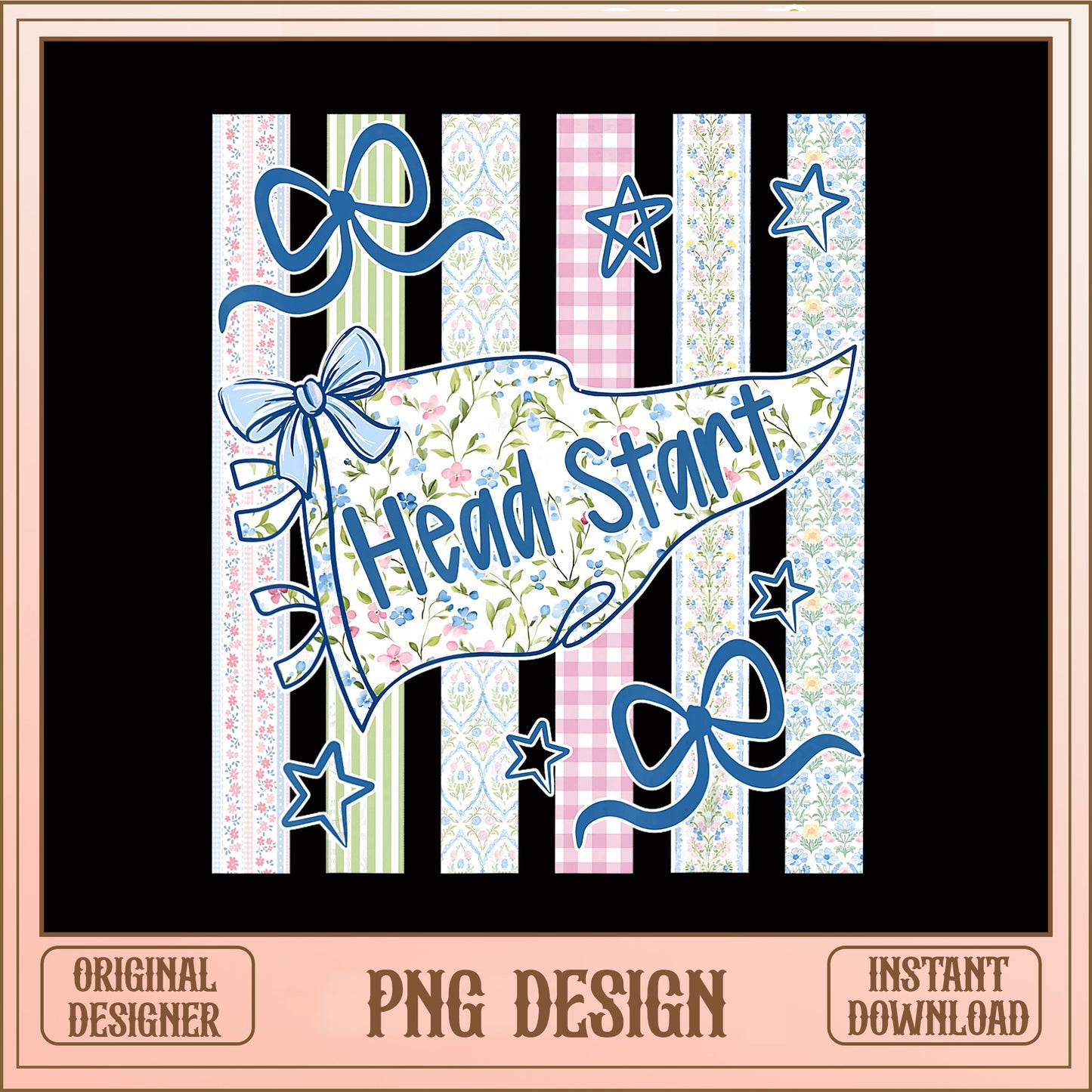 Head Start Pennant Floral Coquette PNG, Bow Stars PNG, Teacher PNG
