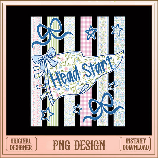 Head Start Pennant Floral Coquette PNG, Bow Stars PNG, Teacher PNG