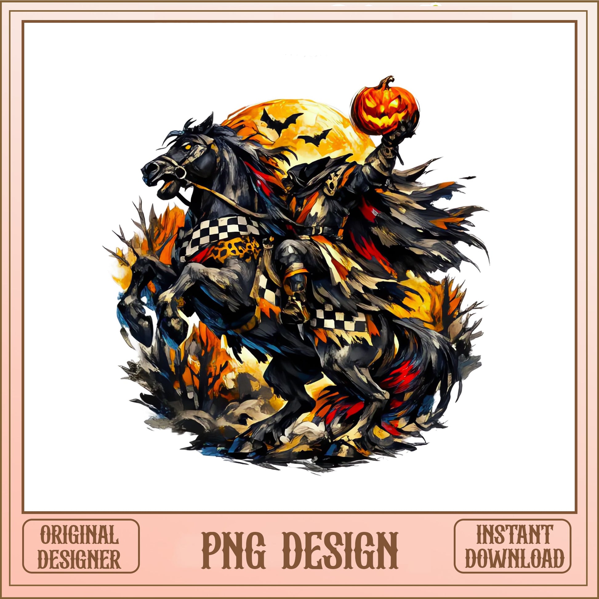 Headless Horseman PNG, Halloween Pumpkin PNG, Spooky Rider PNG