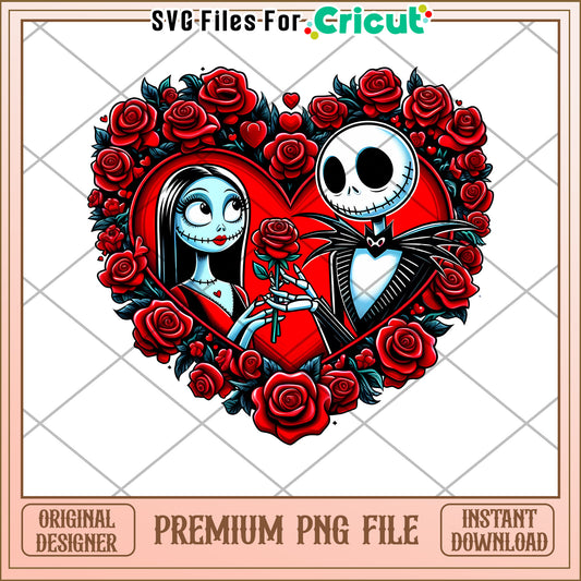 Heart Design PNG of Timeless Love with Roses and Skulls
