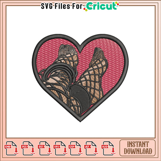 Heart Legs Embroidery Design Instant Download