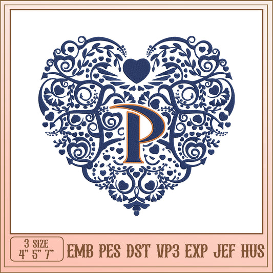 Heart Monogram Embroidery Design P
