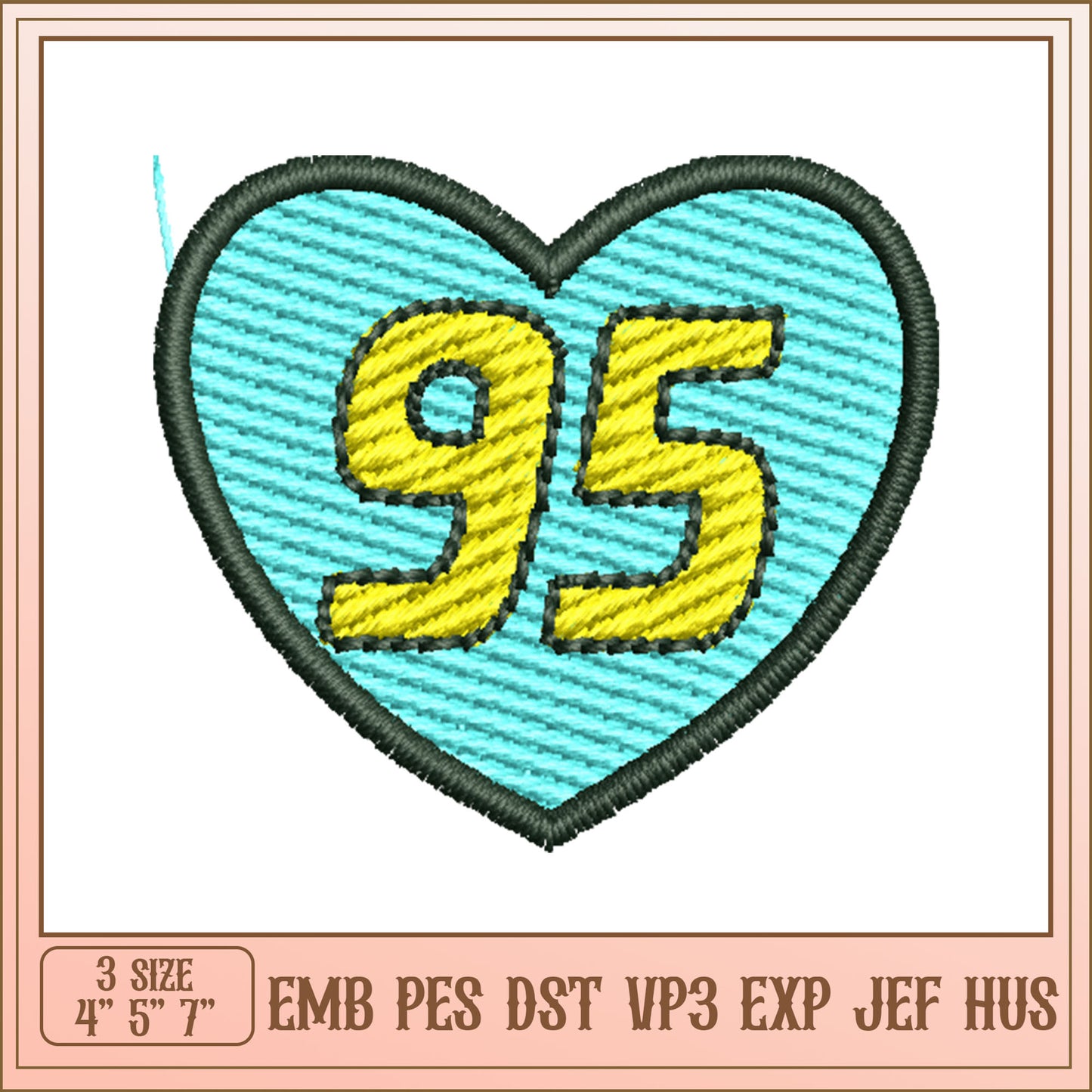 Heart Number 95 Embroidery Design