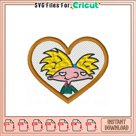 Heart Shaped Embroidery Design Cute Cartoon Character