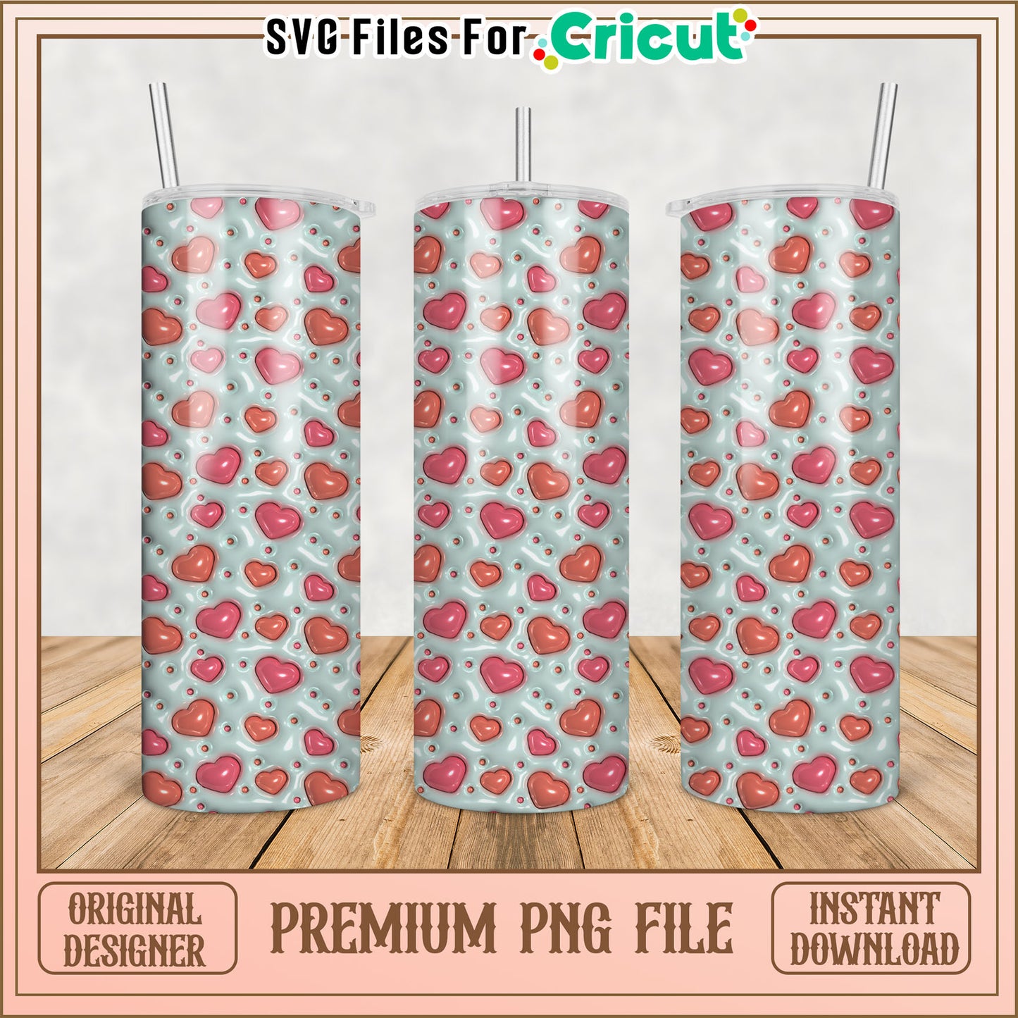 Heart Tumbler PNG Design Instant Download