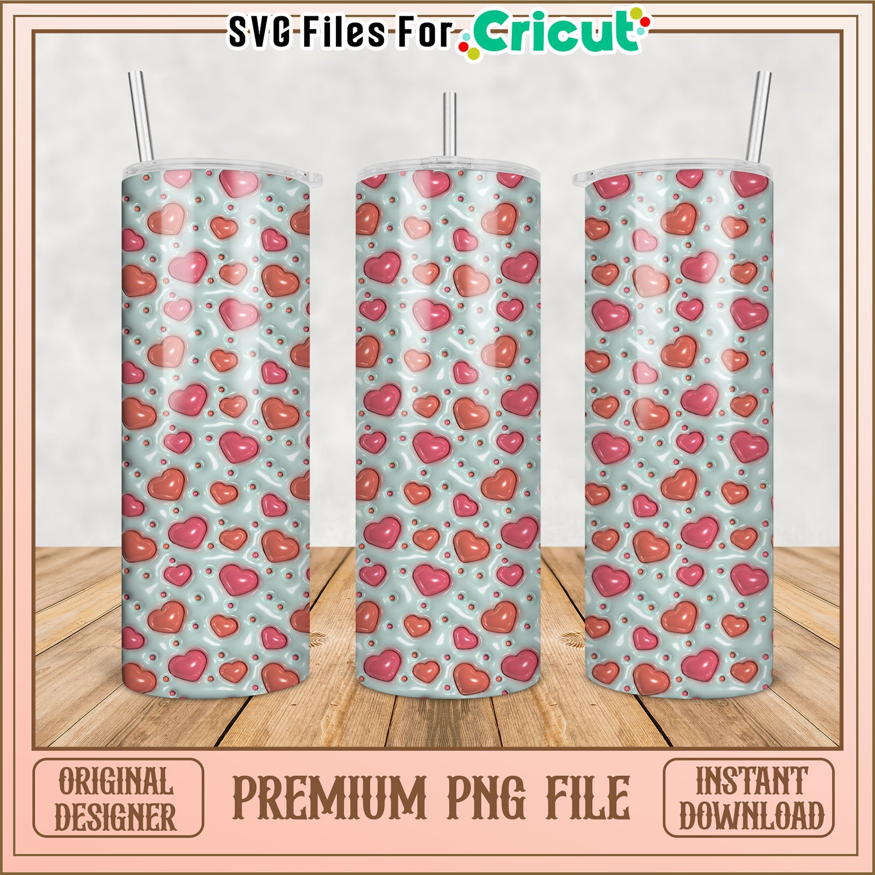 Heart Tumbler PNG Design Instant Download