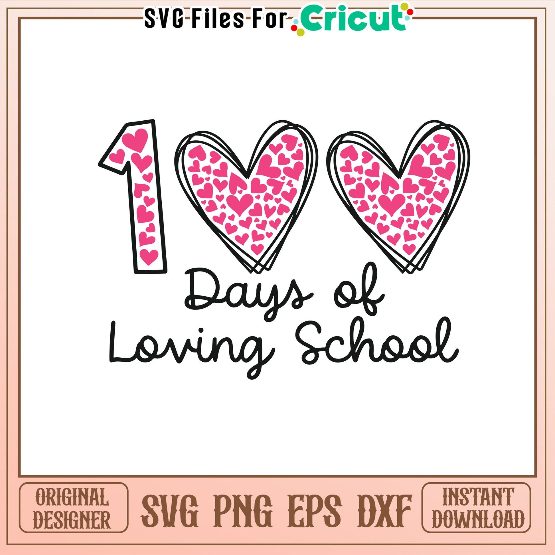 Heart shape 100 days of loving school svg, school days svg