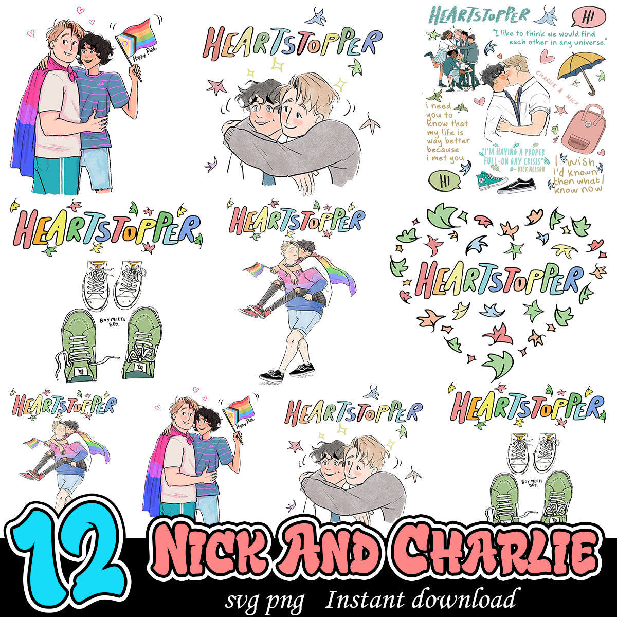 Heartstopper Nick And Charlie Bundle svg, Heartstopper series svg bundle