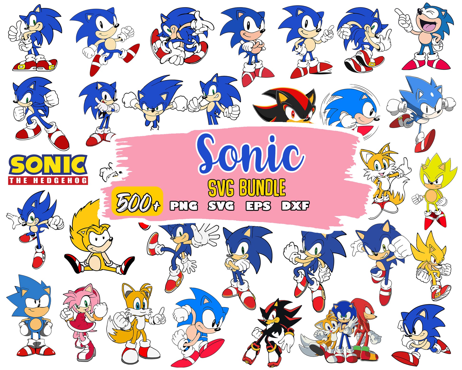 Sonic the hedgehog bundle svg, sonic cartoon characters​ svg