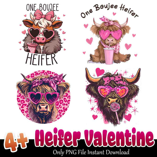 Heifer Valentine Bundle, Retro cow valentine art bundle