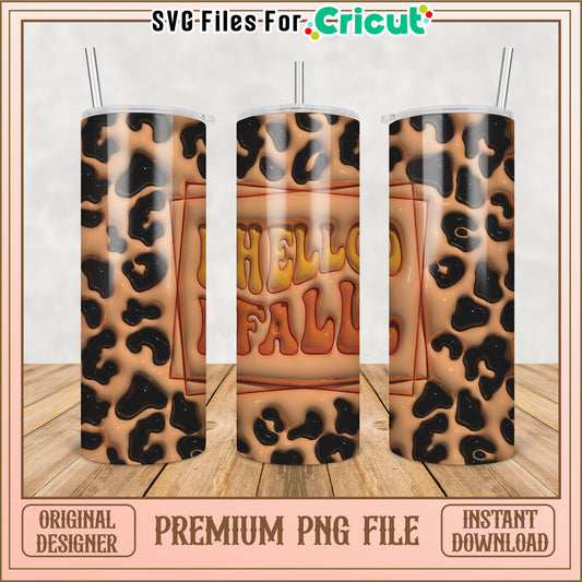 Hello Fall Leopard Tumbler PNG