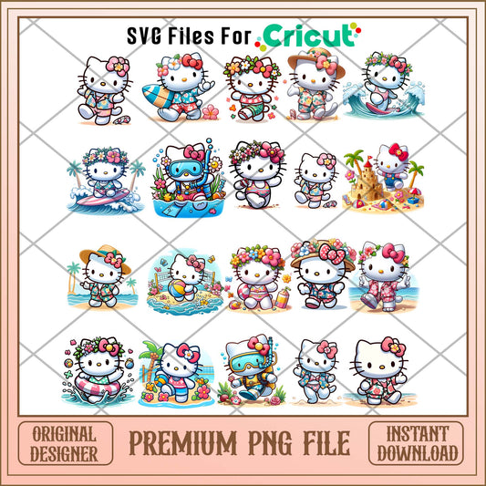 Hello Kitty At Beach Chibi png bundle, Hello Kitty chibi bundle
