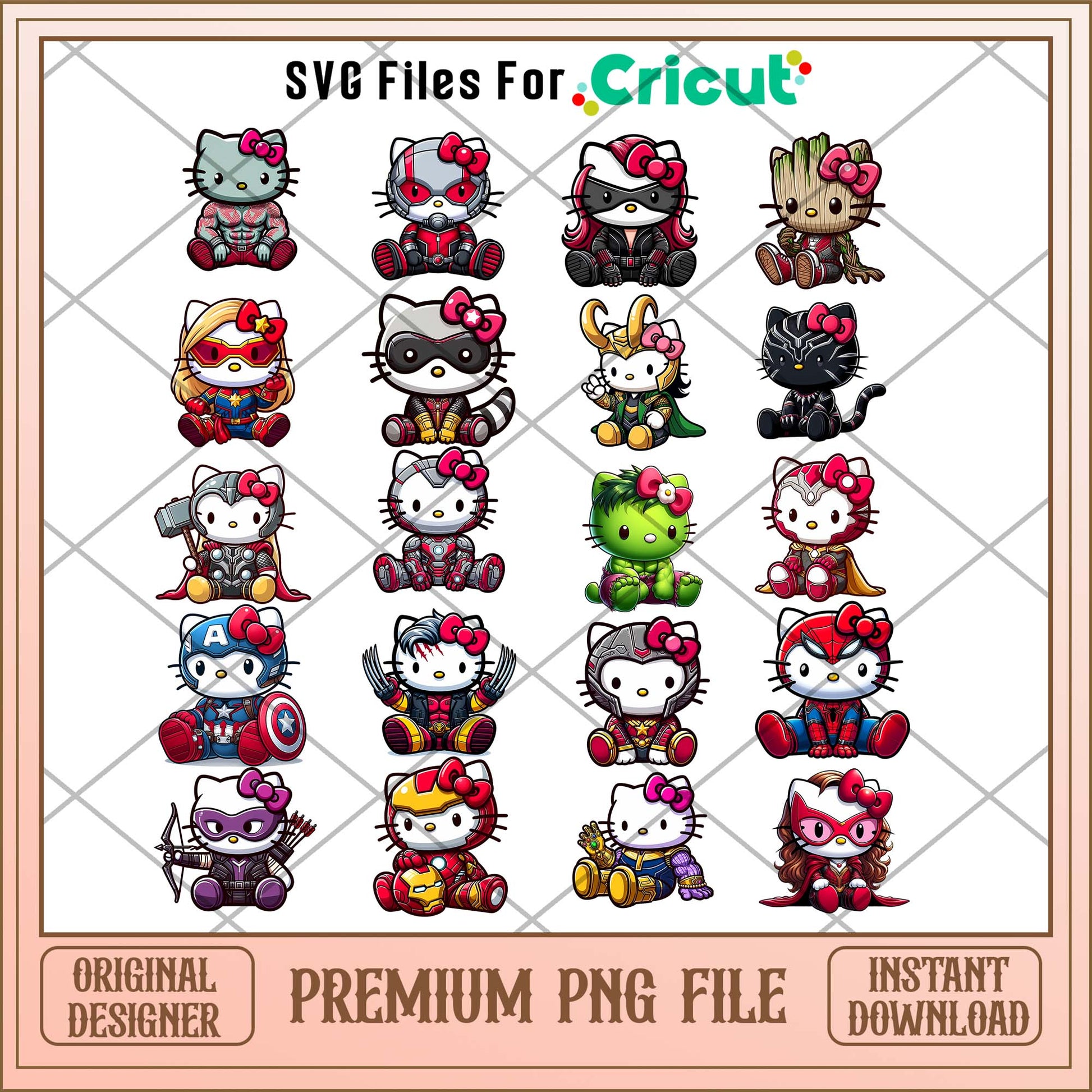 Hello Kitty Avenger Chibi png bundle, Hello Kitty chibi movies bundle