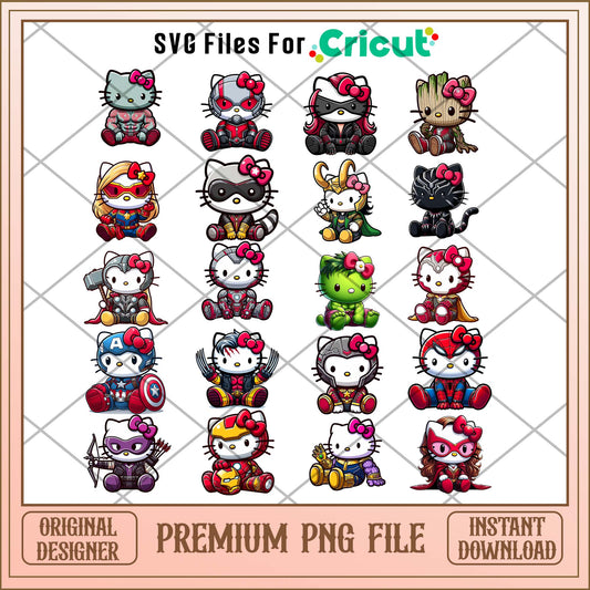 Hello Kitty Avenger Chibi png bundle, Hello Kitty chibi movies bundle