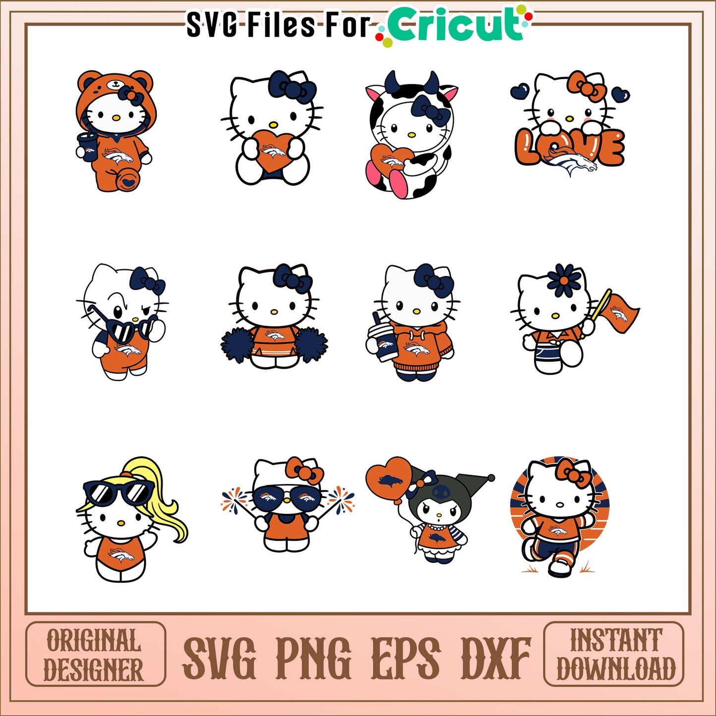 Hello Kitty Broncos SVG Bundle PNG EPS DXF