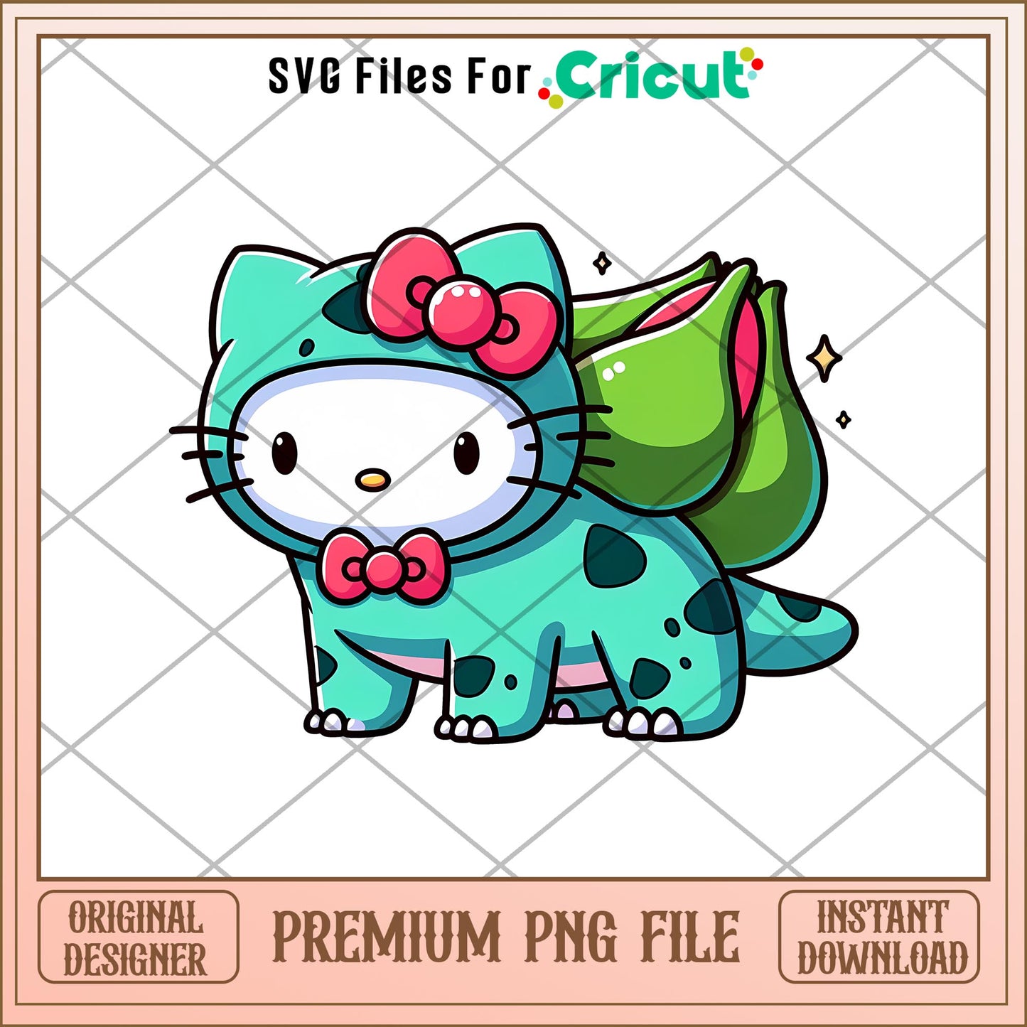 Hello Kitty Bulbasaur design png, pokemon png, digital download